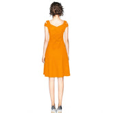 Women's Polyester Solid V Neck Cap Sleeve off Shoulder Dress (Yellow)